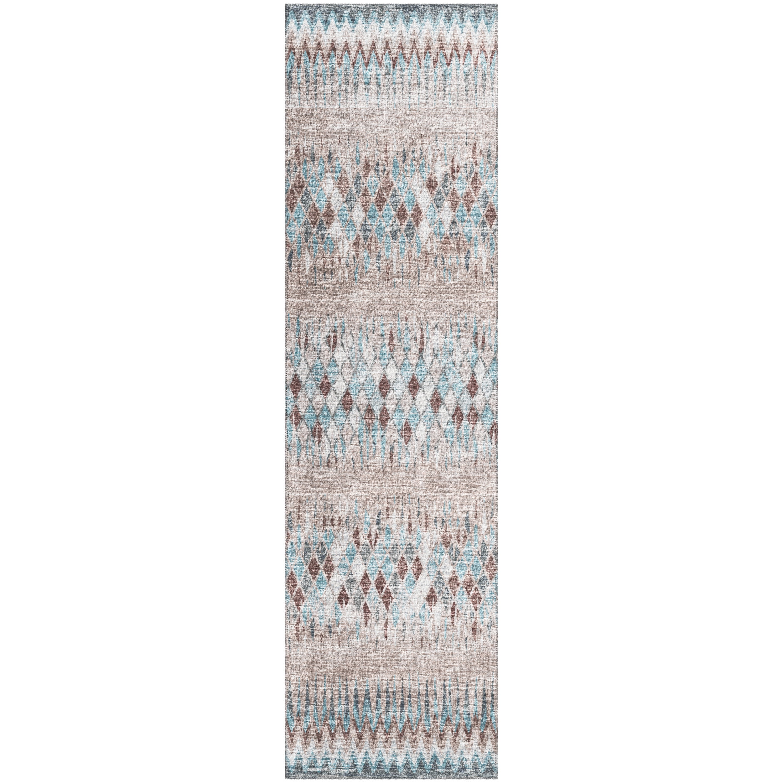 Blue and Beige Flat Woven Chenille Runner Rug