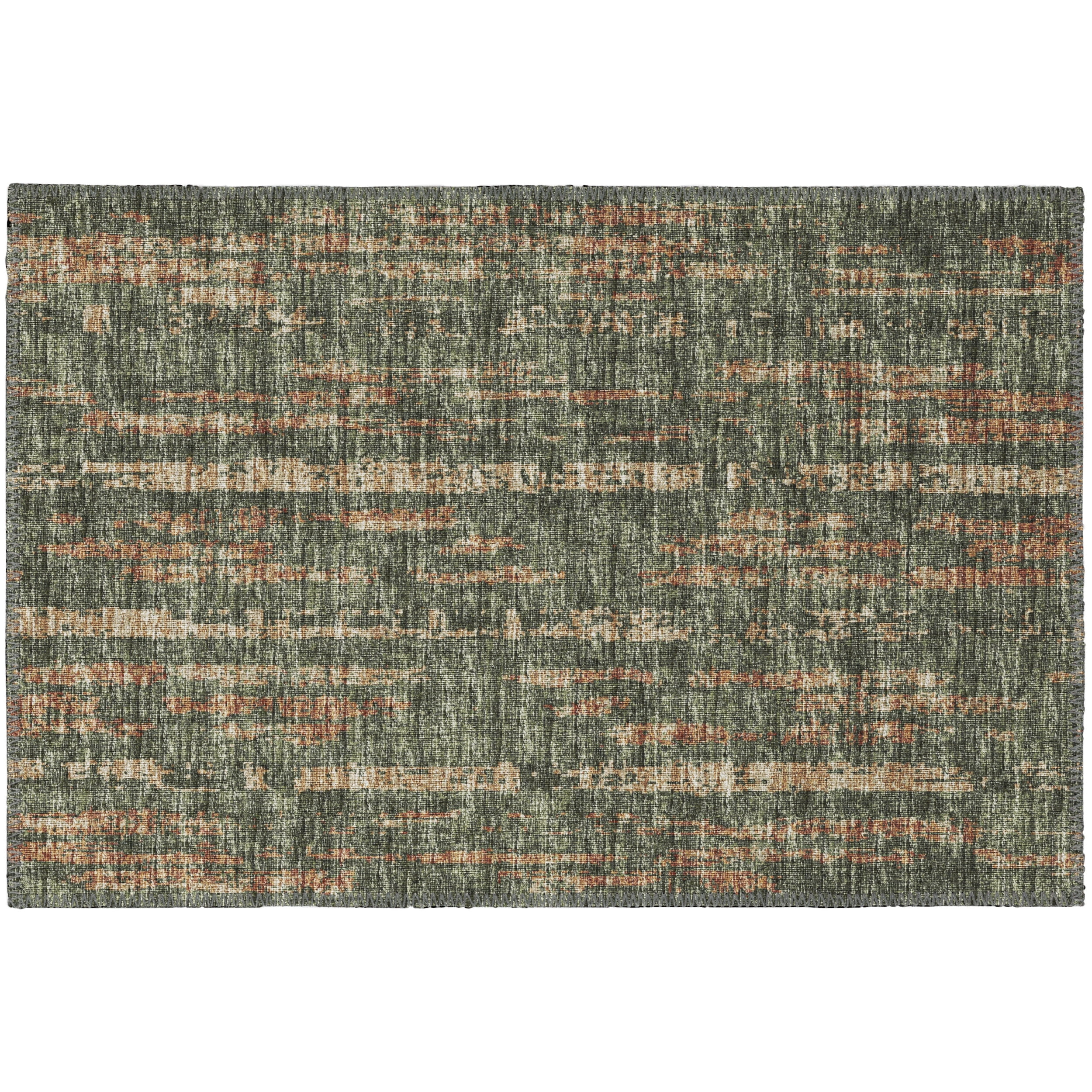 Green Abstract Chenille Flat Woven Non-slip Rug 1'8" x 2'6"