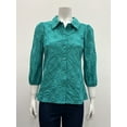 thumbnail image 1 of Rylee Moon solid 3/4 sleeve button down textured Blouse, 1 of 1