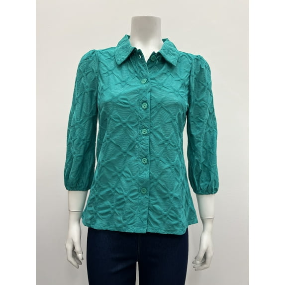 Rylee Moon solid 3/4 sleeve button down textured Blouse