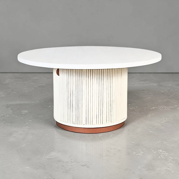 Better Wood & Home Round Fluted Wood Coffee Table with Storage - White Oak