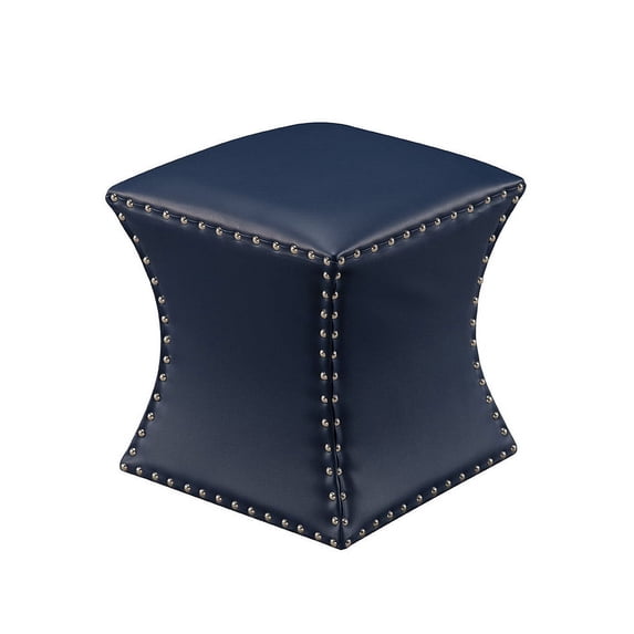 Rylen Transitional 15" Square Ottoman Footstool, Blue Faux Leather