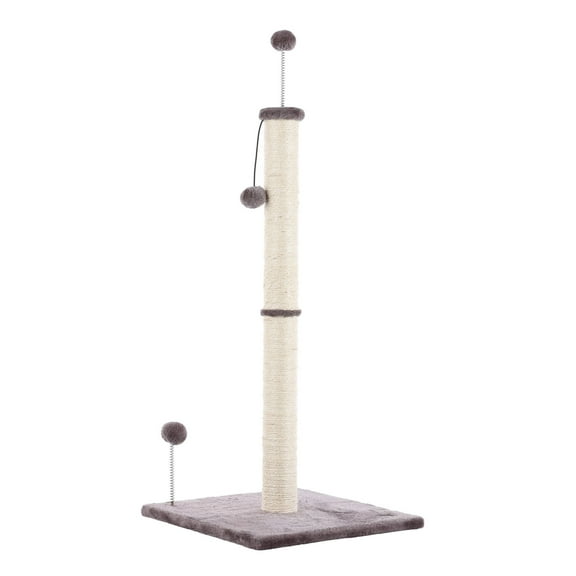 THE LICKER STORE Rylie 38" Farmhouse Sisal Pillar Cat Scratching Post with Fuzzy Toys and Spring Balls, Gray/Cream, CTR1010A