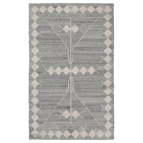 Benjara Rylie 5 x 8 Indoor Outdoor Area Rug, Handwoven Polyester, Gray Geometric