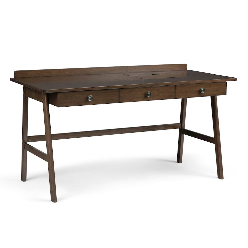 Rylie Natural Aged Brown Solid Wood Desk with USB and Power Outlet