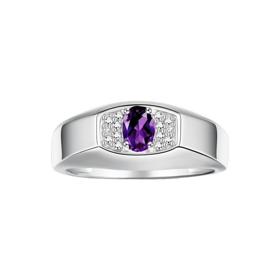 Rylos 14K White Gold Classic 6X4MM Oval Amethyst & Sparkling Diamond Ring - Birthstone Jewelry for Men -Size 9