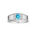 thumbnail image 1 of Rylos 14K White Gold Classic 6X4MM Oval Blue Topaz & Sparkling Diamond Ring - Birthstone Jewelry for Men -Size 9, 1 of 8