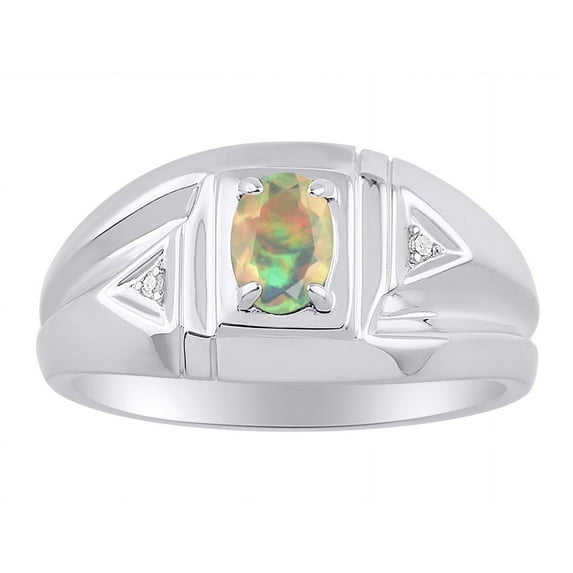 Rylos 14K White Gold Classic 6X4MM Oval Opal African & Sparkling Diamond Ring - Birthstone Jewelry for Men -Size 12