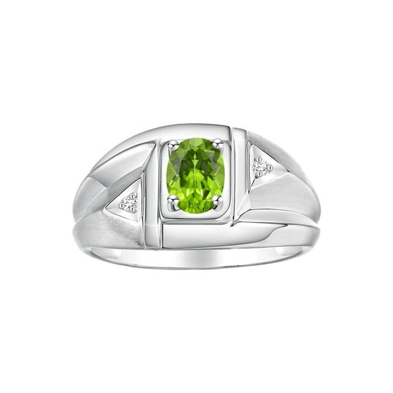 Rylos 14K White Gold Classic 6X4MM Oval Peridot & Sparkling Diamond Ring - Birthstone Jewelry for Men -Size 8