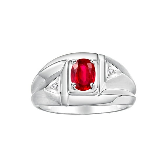 Rylos 14K White Gold Classic 6X4MM Oval Ruby & Sparkling Diamond Ring - Birthstone Jewelry for Men -Size 11