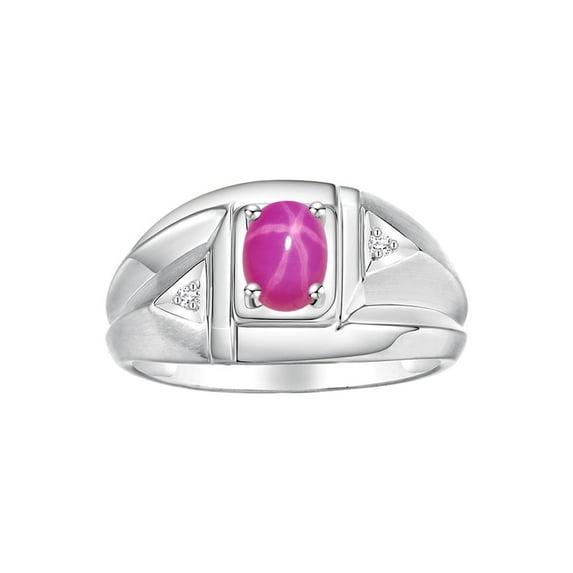 Rylos 14K White Gold Classic 6X4MM Oval Star Ruby & Sparkling Diamond Ring - Birthstone Jewelry for Men -Size 11