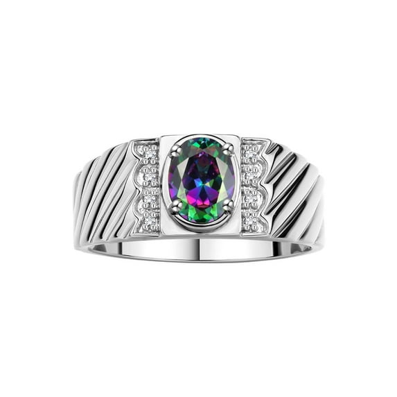 Rylos 14K White Gold Classic 8X6MM Oval Alexandrite & Sparkling Diamond Ring - Birthstone Jewelry for Men -Size 8
