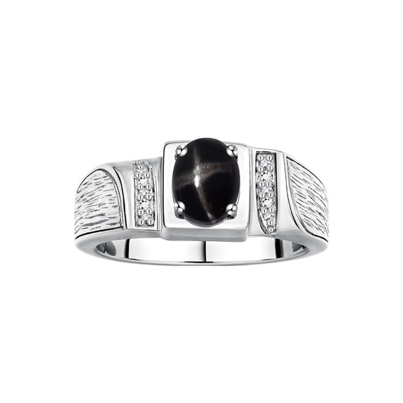 Rylos 14K White Gold Classic 8X6MM Oval Black Star Sapphire & Sparkling Diamond Ring - Birthstone Jewelry for Men -Size 12