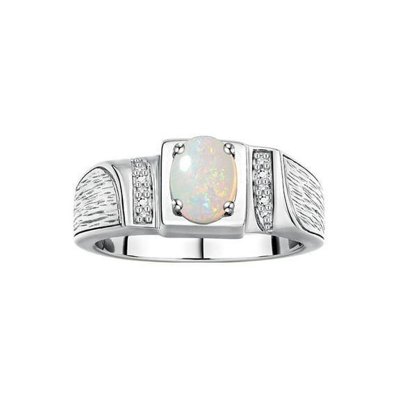 Rylos 14K White Gold Classic 8X6MM Oval Opal & Sparkling Diamond Ring - Birthstone Jewelry for Men -Size 12