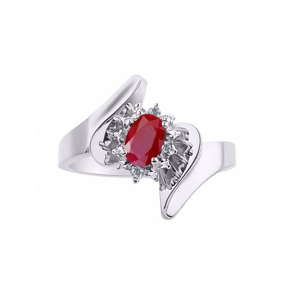 Rylos 14K White Gold Floral Designer Ring with 6X4MM Oval Gemstone & Sparkling Diamonds - Birthstone Ruby Jewelry Size 5