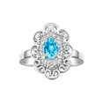 thumbnail image 1 of Rylos 14K White Gold Floral Designer Ring with 6x4 MM Oval Blue Topaz & Sparkling Diamonds - Birthstone Jewelry for Women -Size 9, 1 of 7