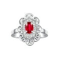 thumbnail image 1 of Rylos 14K White Gold Floral Designer Ring with 6x4 MM Oval Ruby & Sparkling Diamonds - Birthstone Jewelry for Women -Size 10, 1 of 7