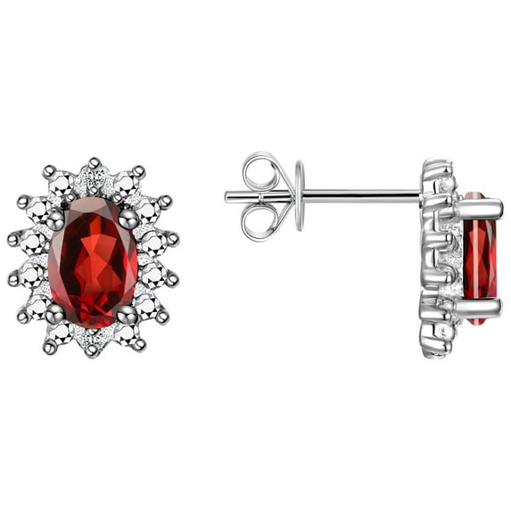 Rylos 14K White Gold Halo Stud Earrings - 6X4MM Oval Garnet & Diamonds - Exquisite Birthstone Jewelry