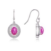 Rylos 14K White Gold Princess Diana Inspired Earrings - 8X6MM Oval Star Ruby & Sparkling Diamonds - Exquisite Birthstone Jewelry