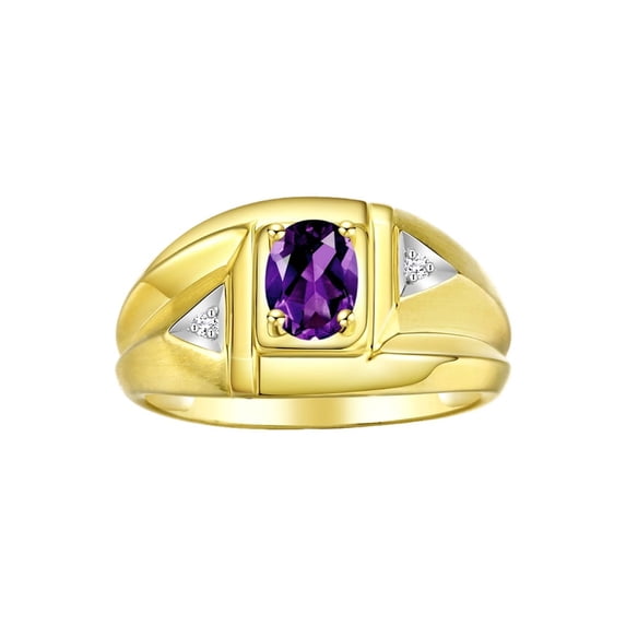 Rylos 14K Yellow Gold Classic 6X4MM Oval Amethyst & Sparkling Diamond Ring - Birthstone Jewelry for Men -Size 12