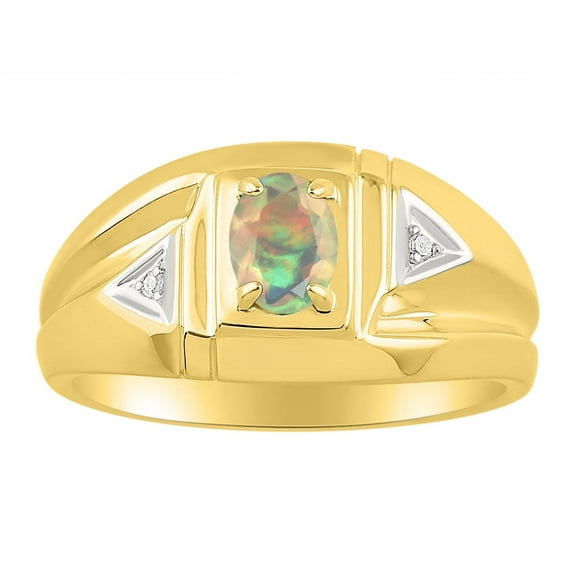 Rylos 14K Yellow Gold Classic 6X4MM Oval Opal African & Sparkling Diamond Ring - Birthstone Jewelry for Men -Size 9