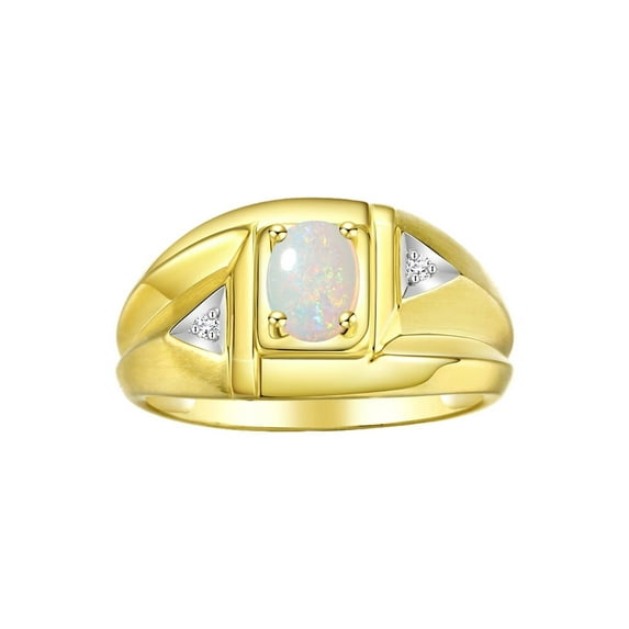 Rylos 14K Yellow Gold Classic 6X4MM Oval Opal & Sparkling Diamond Ring - Birthstone Jewelry for Men -Size 9
