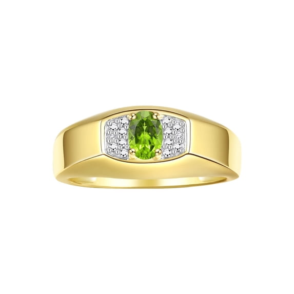 Rylos 14K Yellow Gold Classic 6X4MM Oval Peridot & Sparkling Diamond Ring - Birthstone Jewelry for Men -Size 9