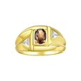 thumbnail image 1 of Rylos 14K Yellow Gold Classic 6X4MM Oval Smoky Quartz & Sparkling Diamond Ring - Birthstone Jewelry for Men -Size 10, 1 of 8
