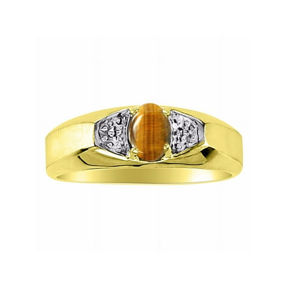 Rylos 14K Yellow Gold Classic 6X4MM Oval Tiger Eye & Diamond Ring - Birthstone Jewelry for Men -Size 11