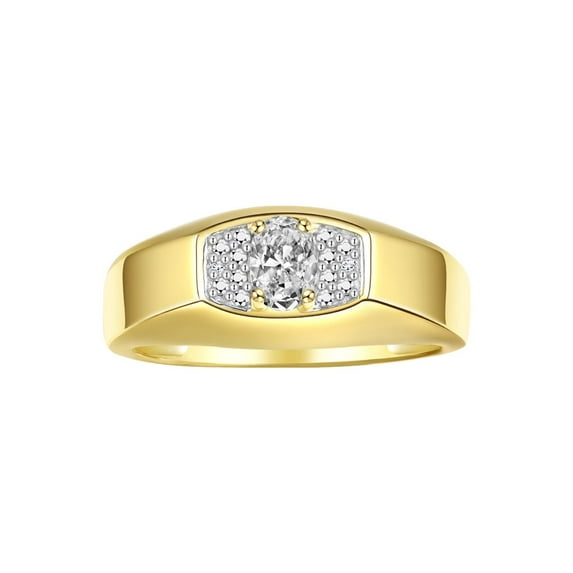 Rylos 14K Yellow Gold Classic 6X4MM Oval White Topaz & Sparkling Diamond Ring - Birthstone Jewelry for Men -Size 13