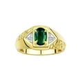 thumbnail image 1 of Rylos 14K Yellow Gold Classic 7X5MM Oval Green Sapphire & Sparkling Diamond Ring - Birthstone Jewelry for Men -Size 9, 1 of 7