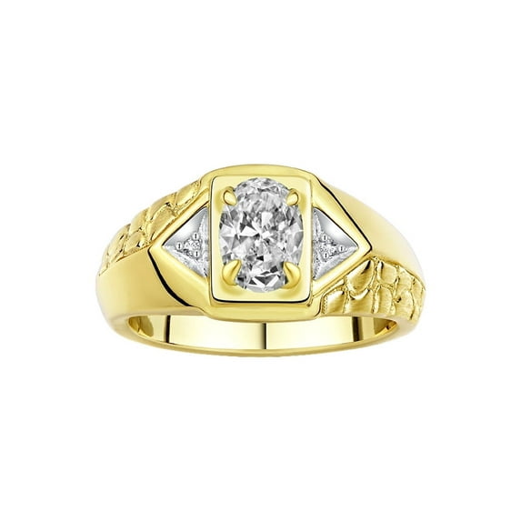 Rylos 14K Yellow Gold Classic 7X5MM Oval White Topaz & Sparkling Diamond Ring - Birthstone Jewelry for Men -Size 10