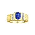 thumbnail image 1 of Rylos 14K Yellow Gold Classic 8X6MM Oval Blue Star Sapphire & Sparkling Diamond Ring - Birthstone Jewelry for Men -Size 10, 1 of 7