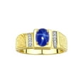 thumbnail image 1 of Rylos 14K Yellow Gold Classic 8X6MM Oval Blue Star Sapphire & Sparkling Diamond Ring - Birthstone Jewelry for Men -Size 12, 1 of 7