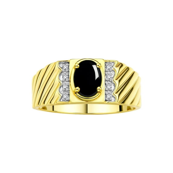 Rylos 14K Yellow Gold Classic 8X6MM Oval Cabochon Onyx & Sparkling Diamond Ring - Birthstone Jewelry for Men -Size 10