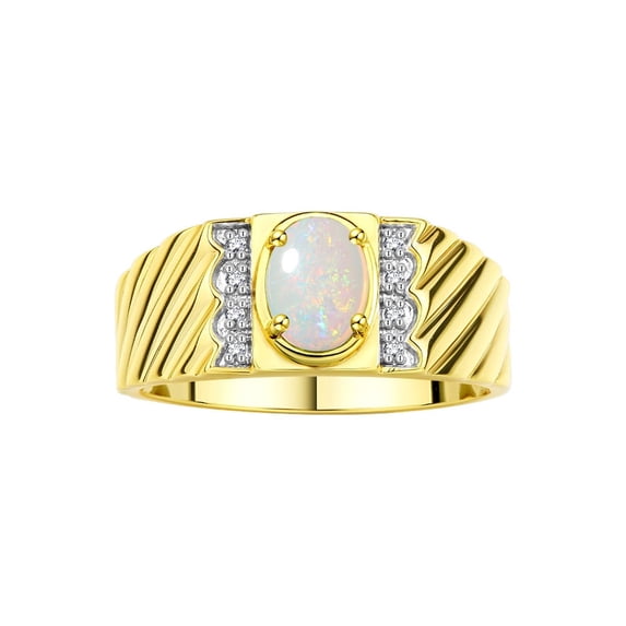 Rylos 14K Yellow Gold Classic 8X6MM Oval Opal & Sparkling Diamond Ring - Birthstone Jewelry for Men -Size 12