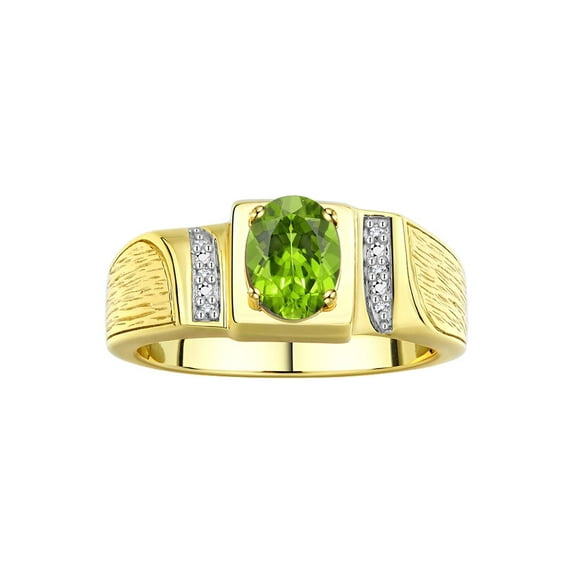 Rylos 14K Yellow Gold Classic 8X6MM Oval Peridot & Sparkling Diamond Ring - Birthstone Jewelry for Men -Size 12