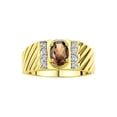 thumbnail image 1 of Rylos 14K Yellow Gold Classic 8X6MM Oval Smoky Quartz & Sparkling Diamond Ring - Birthstone Jewelry for Men -Size 8, 1 of 8