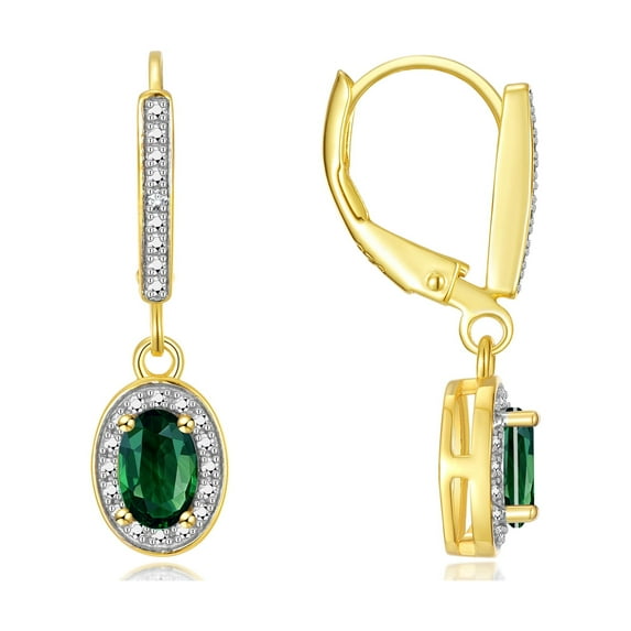 Rylos 14K Yellow Gold Dangling Earrings - 6X4MM Oval Green Sapphire & Sparkling Diamonds - Exquisite Birthstone Jewelry