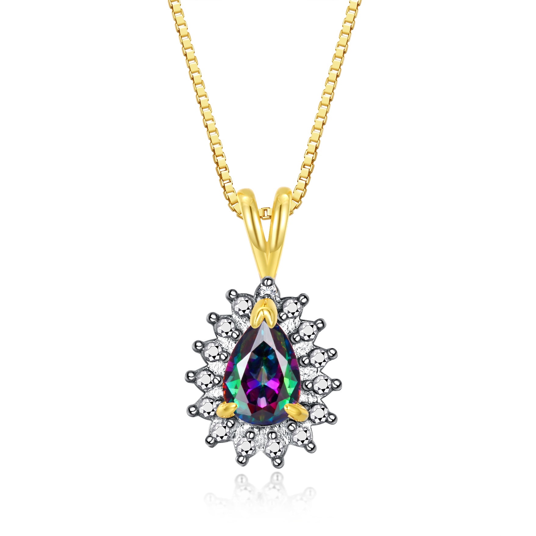 Rylos 14K Yellow Gold Halo Pendant Necklace: 6X4MM Tear Drop / Pear Shape Alexandrite & Sparkling Diamonds -  18" Chain Exquisite Birthstone Jewelry