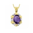 thumbnail image 1 of Rylos 14K Yellow Gold Halo Pendant Necklace: 9X7MM Amethyst & Sparkling Diamonds -  18" Chain Exquisite Birthstone Jewelry, 1 of 5