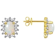 Rylos 14K Yellow Gold Halo Stud Earrings - 6X4MM Oval Opal African & Diamonds - Exquisite Birthstone Jewelry