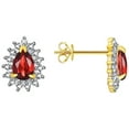 thumbnail image 1 of Rylos 14K Yellow Gold Halo Stud Earrings - 6X4MM Pear Shape Garnet & Sparkling Diamonds -  Exquisite Birthstone Jewelry, 1 of 7