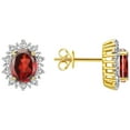 thumbnail image 1 of Rylos 14K Yellow Gold Princess Diana Inspired Earrings - 8X6MM Oval Garnet & Sparkling Diamonds -  Exquisite Birthstone Jewelry for Women, 1 of 7