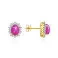 thumbnail image 1 of Rylos 14K Yellow Gold Princess Diana Inspired Earrings - 8X6MM Oval Star Ruby & Sparkling Diamonds -  Exquisite Birthstone Jewelry for Women, 1 of 7