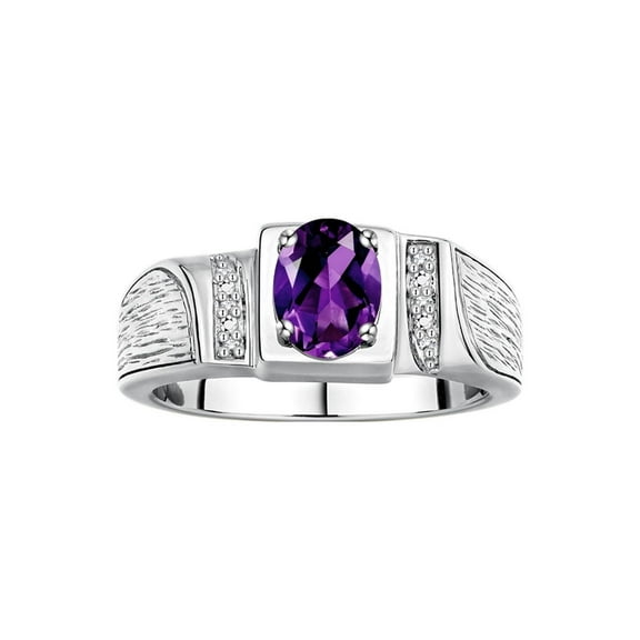 Rylos 925 Sterling Silver Classic 8X6MM Oval Amethyst & Sparkling Diamond Ring - Birthstone Jewelry for Men -Size 8
