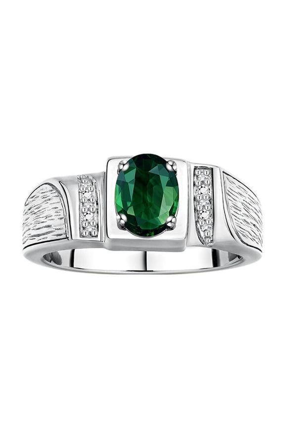 925 Sterling Silver Classic 8X6MM Oval Green Sapphire & Sparkling Diamond Ring - Birthstone Jewelry for Men -Size 13