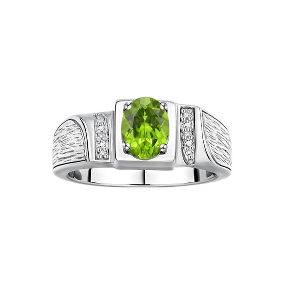 Rylos 925 Sterling Silver Classic 8X6MM Oval Peridot & Sparkling Diamond Ring - Birthstone Jewelry for Men -Size 13