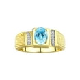 thumbnail image 1 of Rylos 925 Yellow Gold Plated Silver Classic 8X6MM Oval Blue Topaz & Sparkling Diamond Ring - Birthstone Jewelry for Men -Size 12, 1 of 7