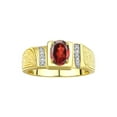 thumbnail image 1 of Rylos 925 Yellow Gold Plated Silver Classic 8X6MM Oval Garnet & Sparkling Diamond Ring - Birthstone Jewelry for Men -Size 8, 1 of 7